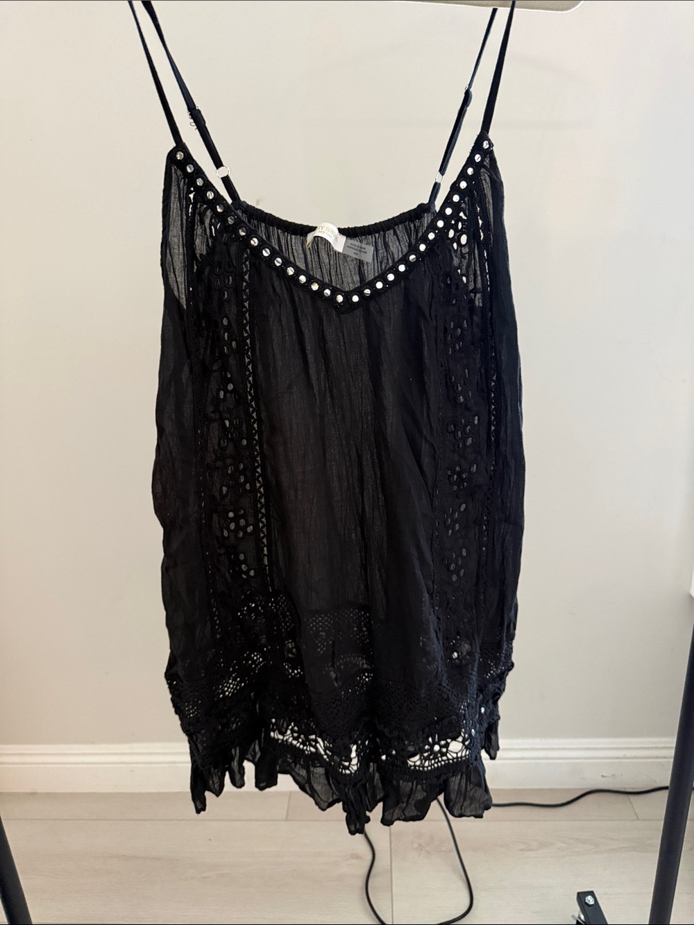 Ramy Brook Black Embellished Eyelet Neckline dress/tunic top